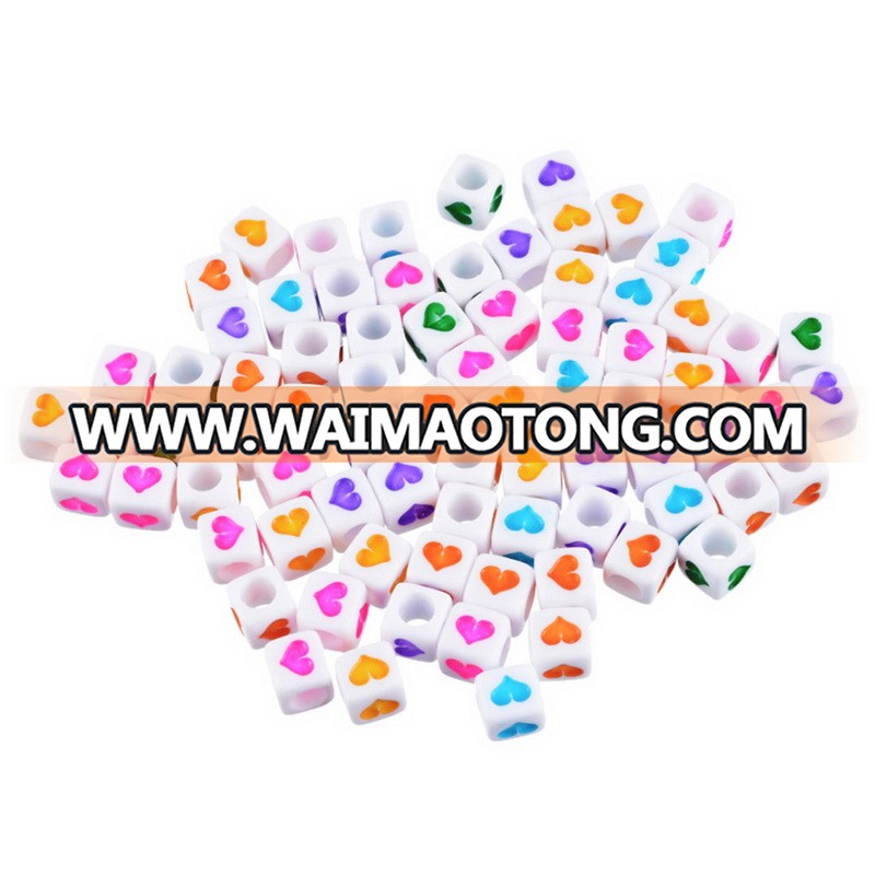 6x6mm Cube White Acrylic Heart Letter Beads