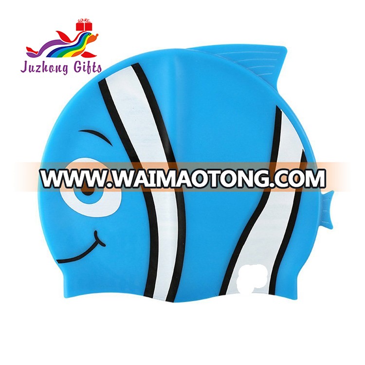 funny cute cartoon fish waterproof customized printed logo silicone kids swim cap