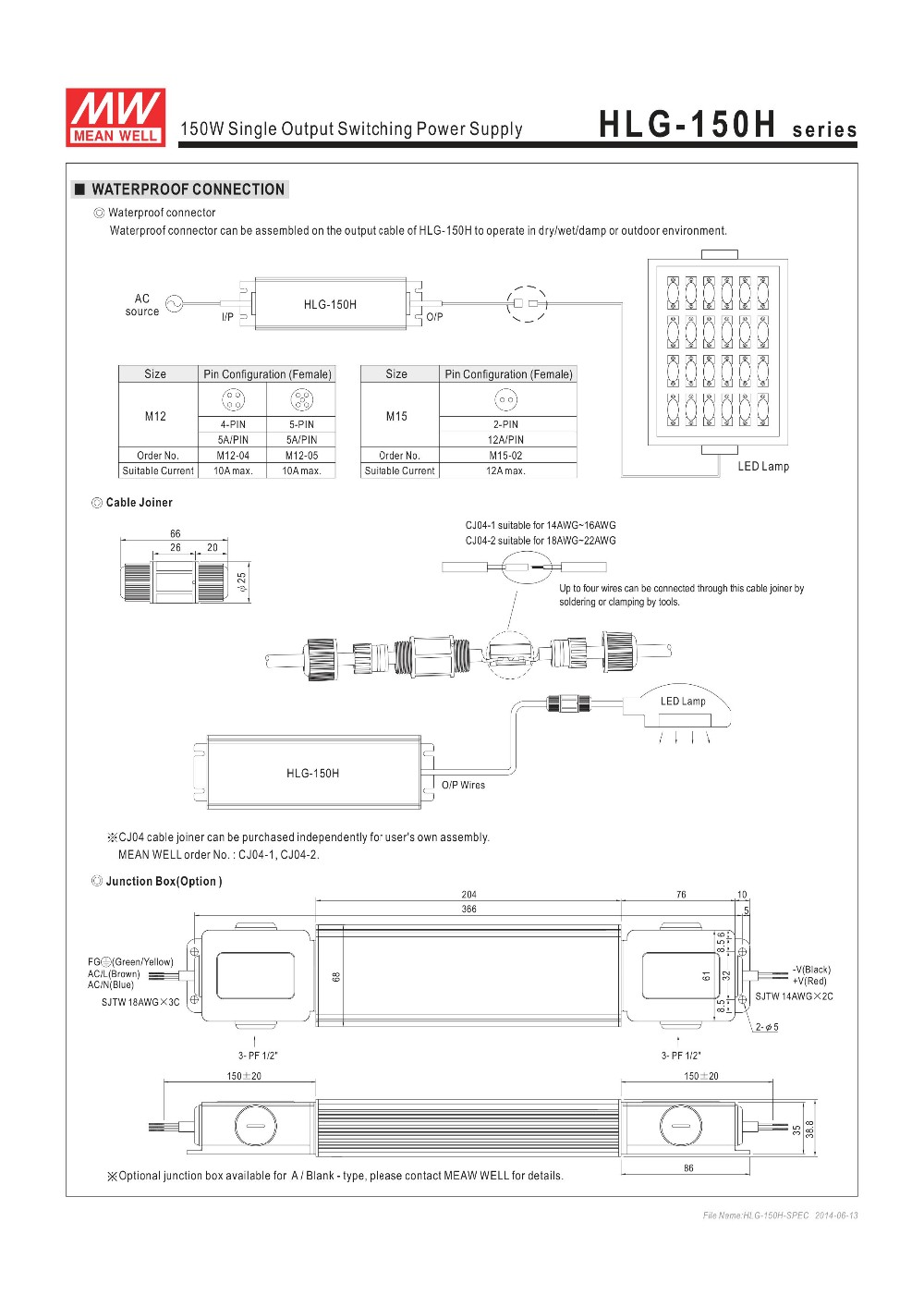 HLG-150H-36A UL approved original Meanwell led driver Class II 12V/24V/36V/48V 150W with 5 years warranty