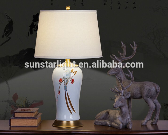 Printing Ceramic Body With Fabric Lampshade Modern Desk Lamp Bedroom Living Room Table Lamp