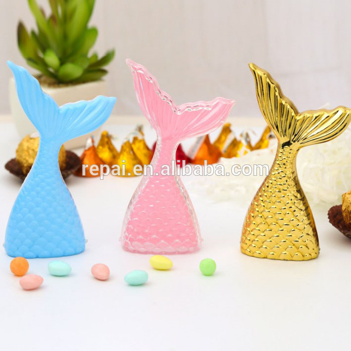 New design plastic candy box tail of mermaid baby shower favor