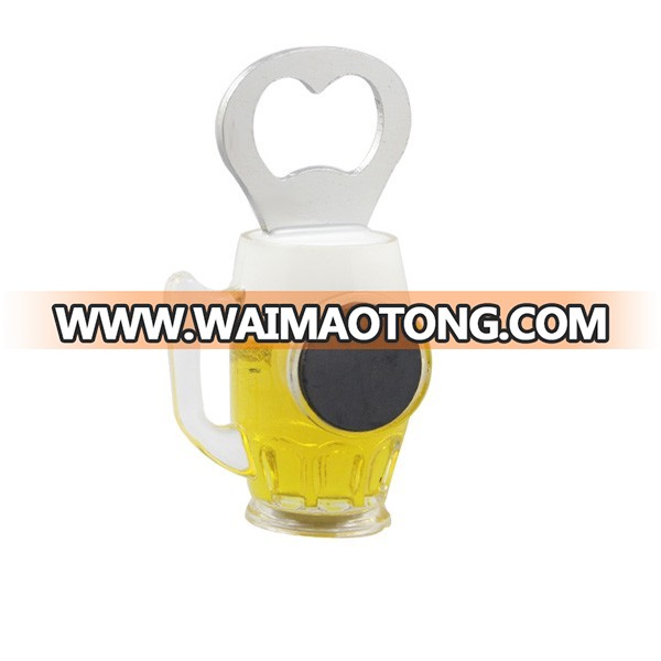 Acrylic Plastic Beer Cup Mug Shape Promotional With Magnet Glue Inside Silk Printing Fridge Magnet Beer Bottle Opener