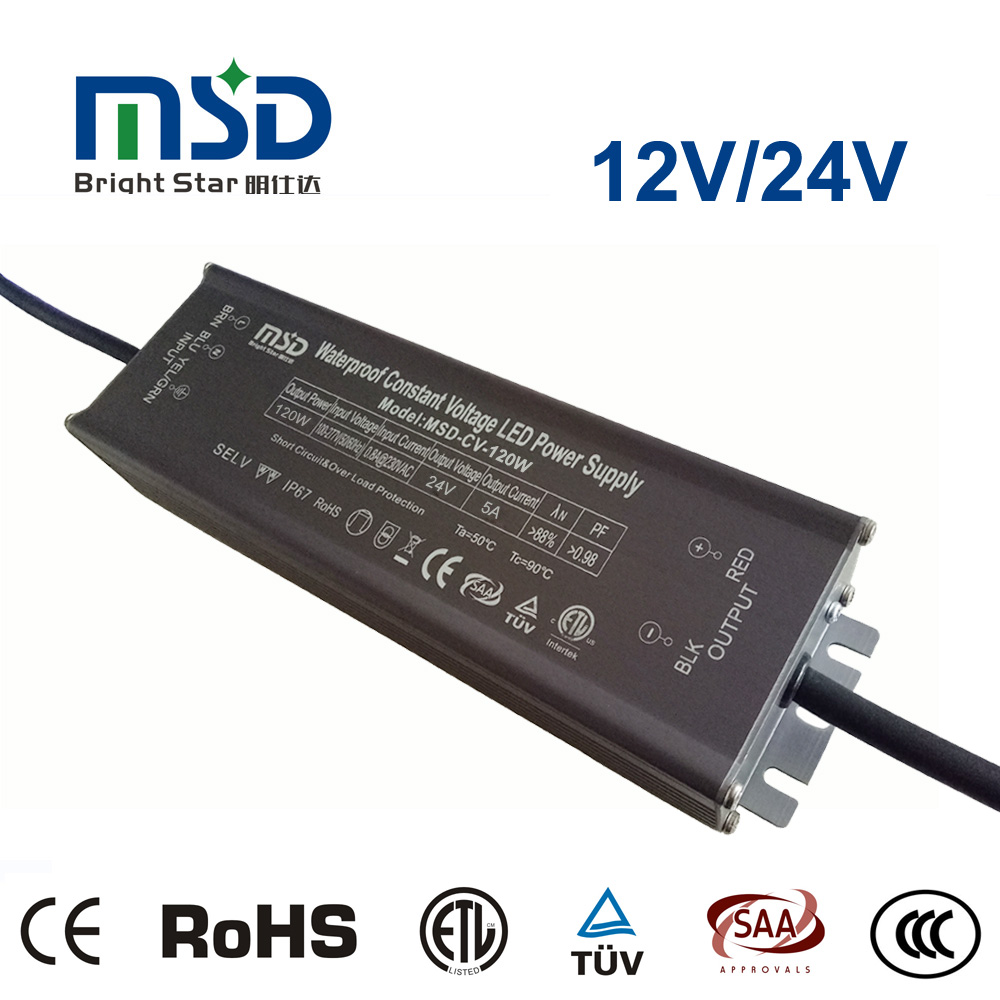 Shenzhen factory high PFC IP67 waterproof led driver 120w CV dc 24volt 36volts switch power supply for led lighting