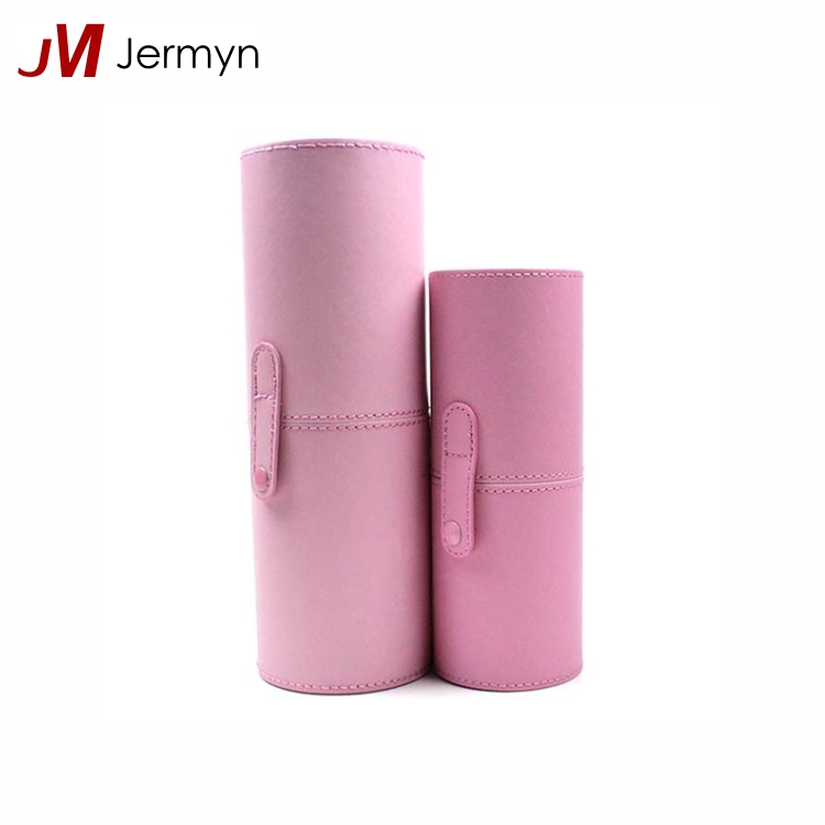 Custom luxury handmade cylinder leather packaging makeup brush box