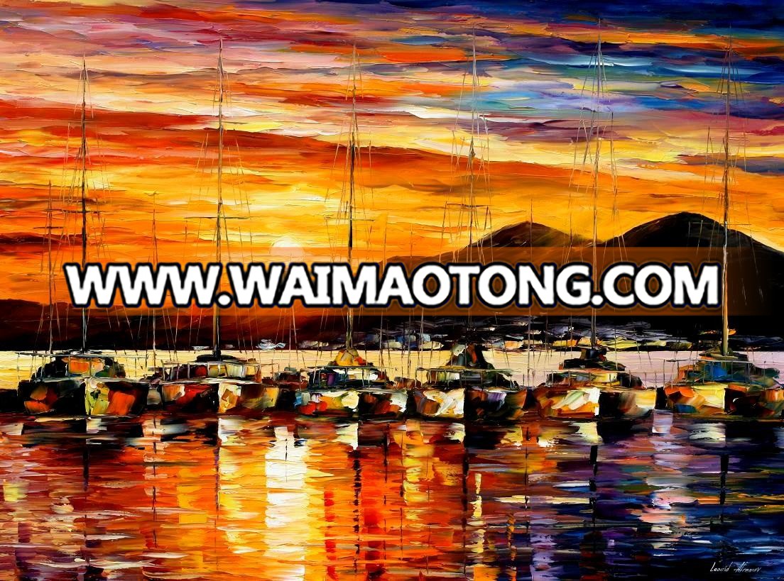 abstract seaside ship scenery oil painting on canvas Thick texture knife oil painting factory wholesale for livingroom and hotel