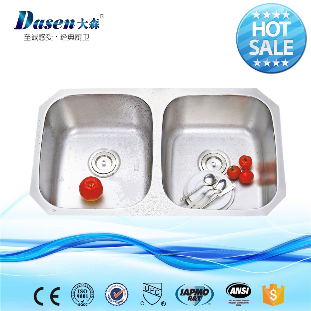 Hot sale CUPC 3218 undermount press drawing double kitchen sink 50/50 twin bowl