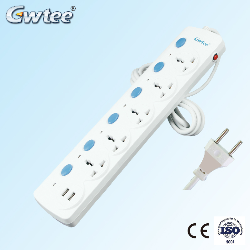 High quality multiple outlets CE universal power strip surge protector extension usb socket