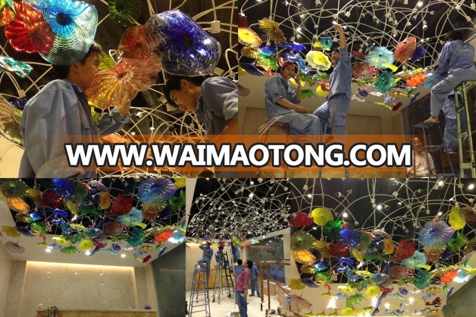 Hand blown Glass Plates LED Light for Ceiling crafts