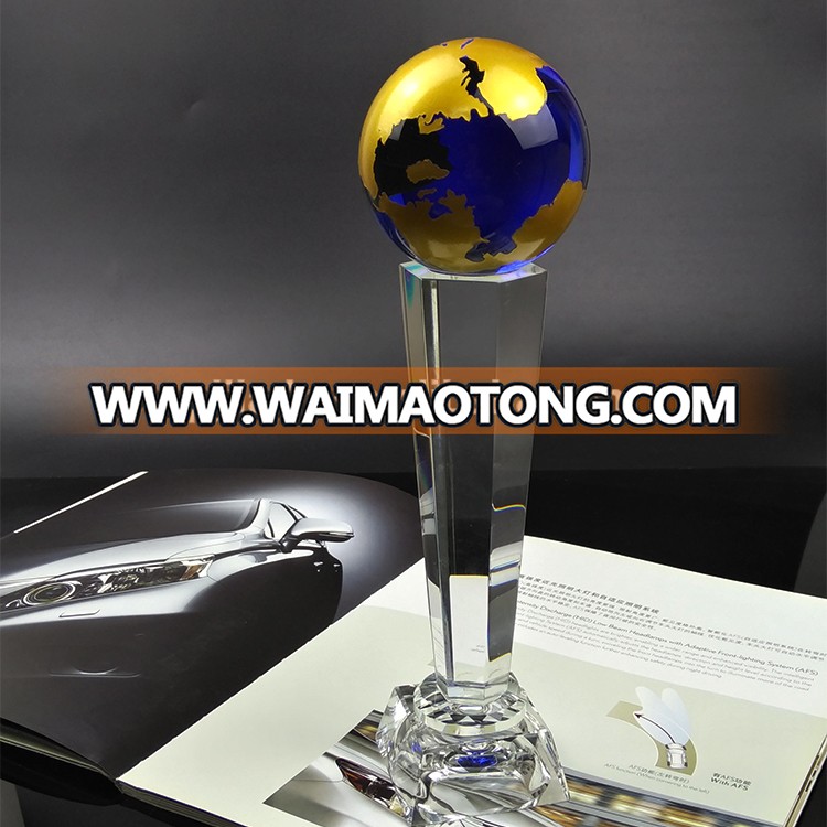 Wholesale custom blue crystal ball sports crystal trophy and company celebration awards