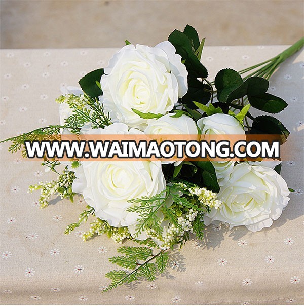 2018 Wholesale high quality silk artificial rose bouquet for wedding