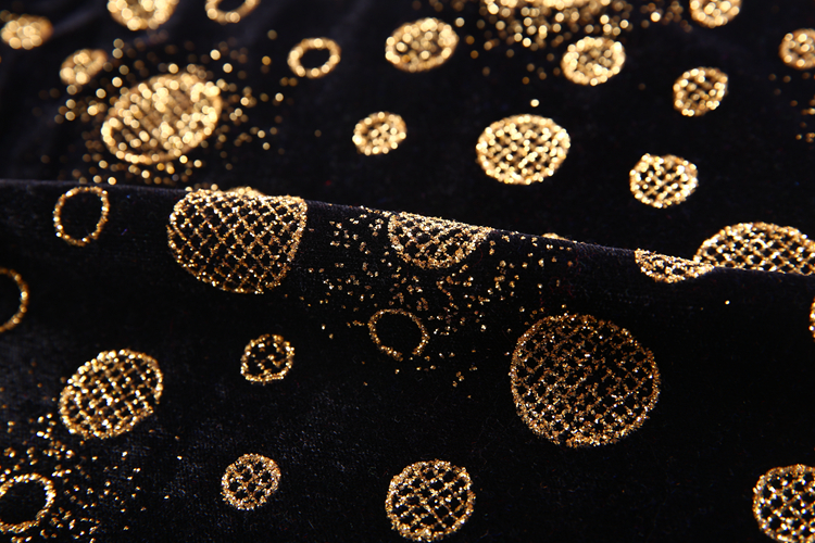 Polyester foil round pattern black cloth material micro velvet fabric textile for abaya