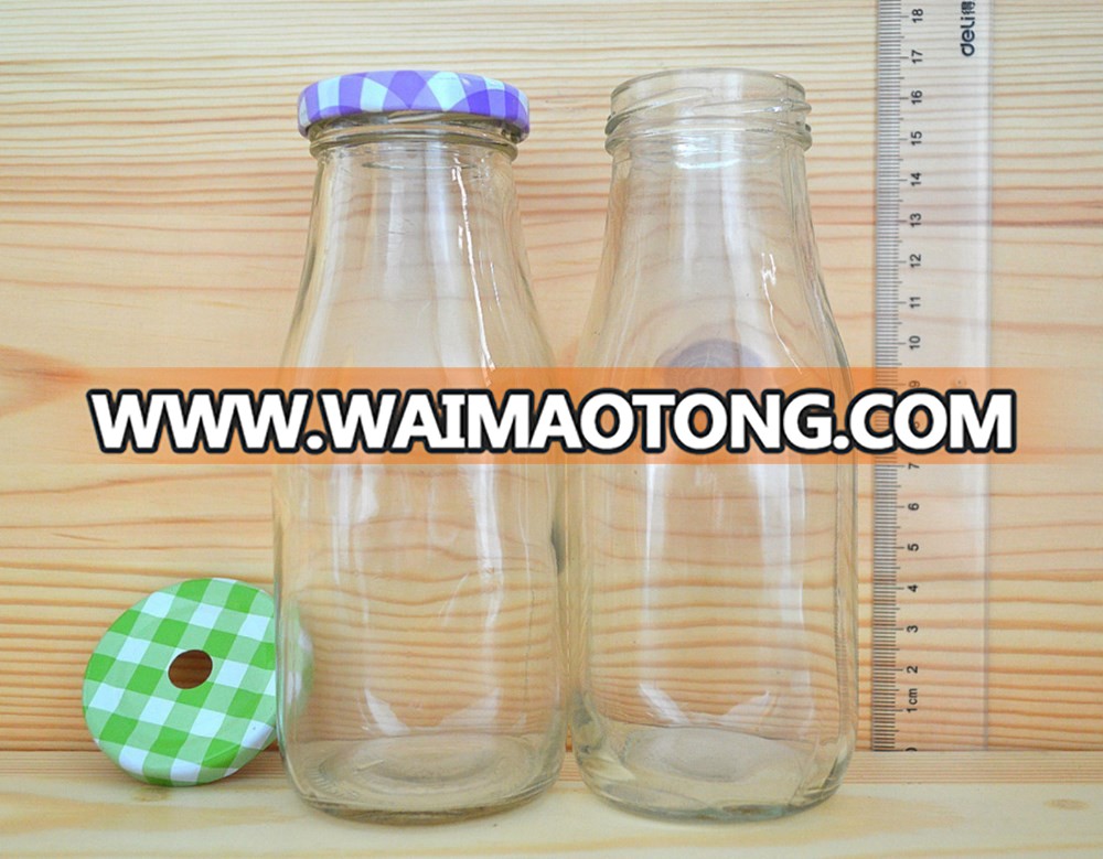 Hot sale square milk glass bottle juice glass bottle with straw