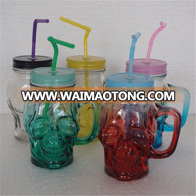 DAILY 16oz skull shaped glass mason jar Skull Mason jar With handle Wholesale