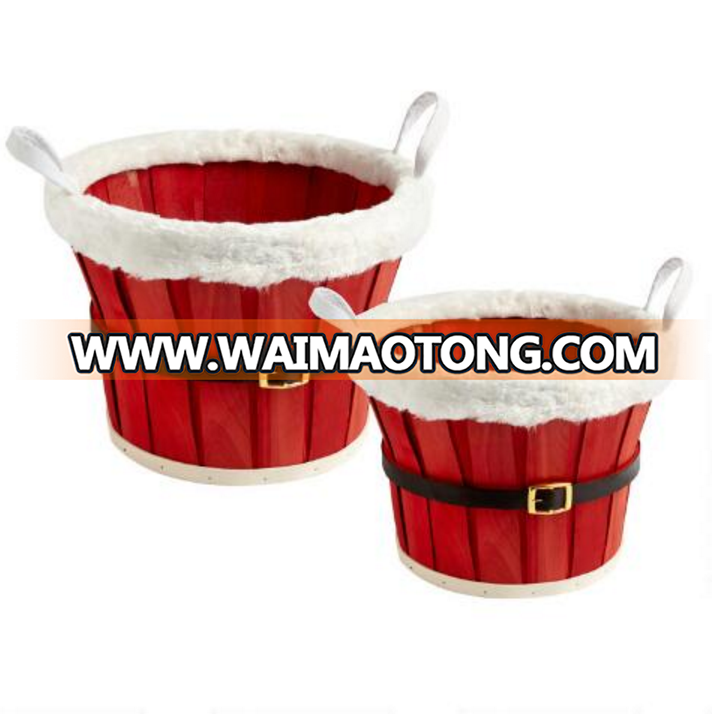 Christmas Split Wooden Bushel Basket with Handle