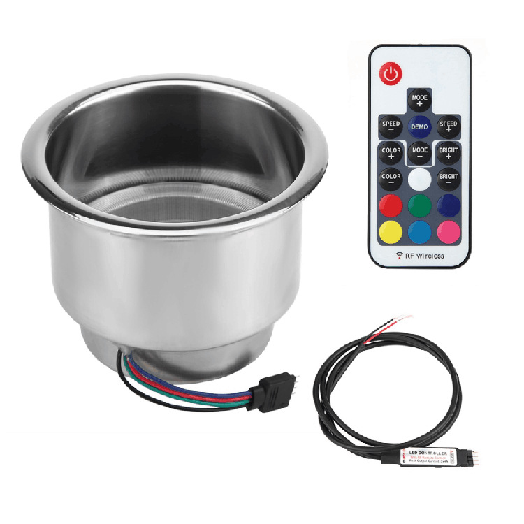 New Cup Holder Stainless Steel SS304 RGBW Colorful 12V LED Ring on Boat Car RV Caravan Bottle Drink Holder Bracket