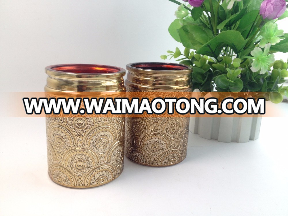 Unique glass candle jars wholesale and colored embossed glass jars for soy wax candle