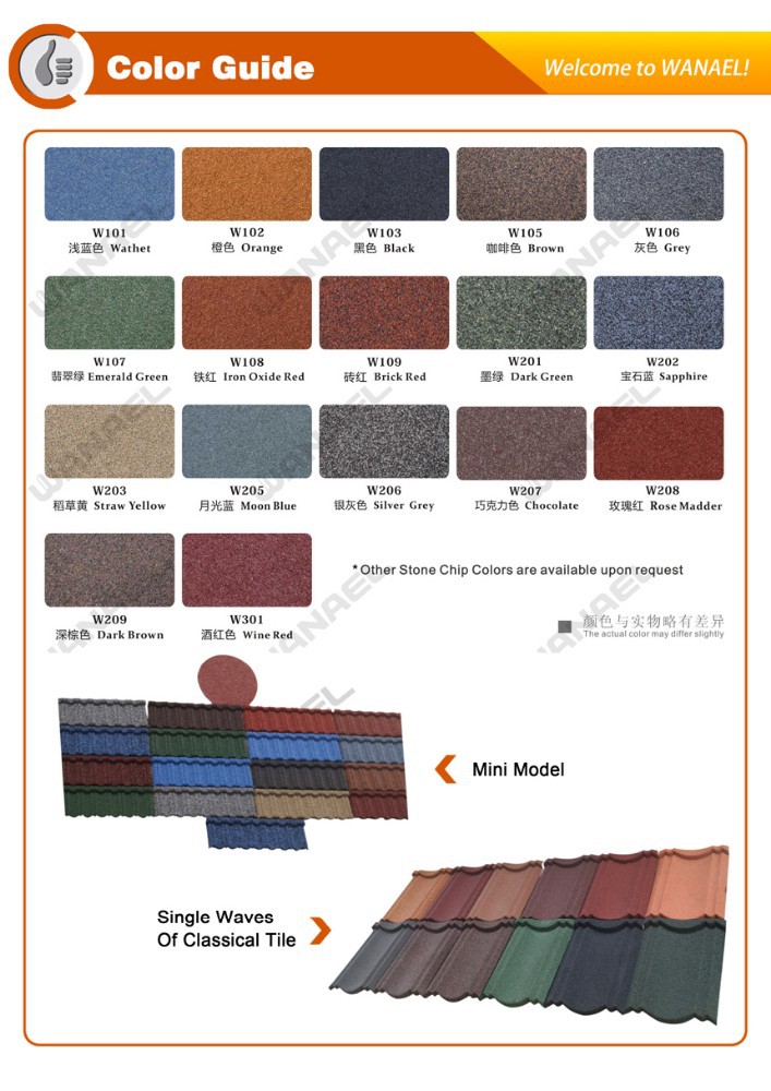 50 Year Warranty Kerala House Decorative Lightweight Red Colorful Stone Coated Metal Roof Tile