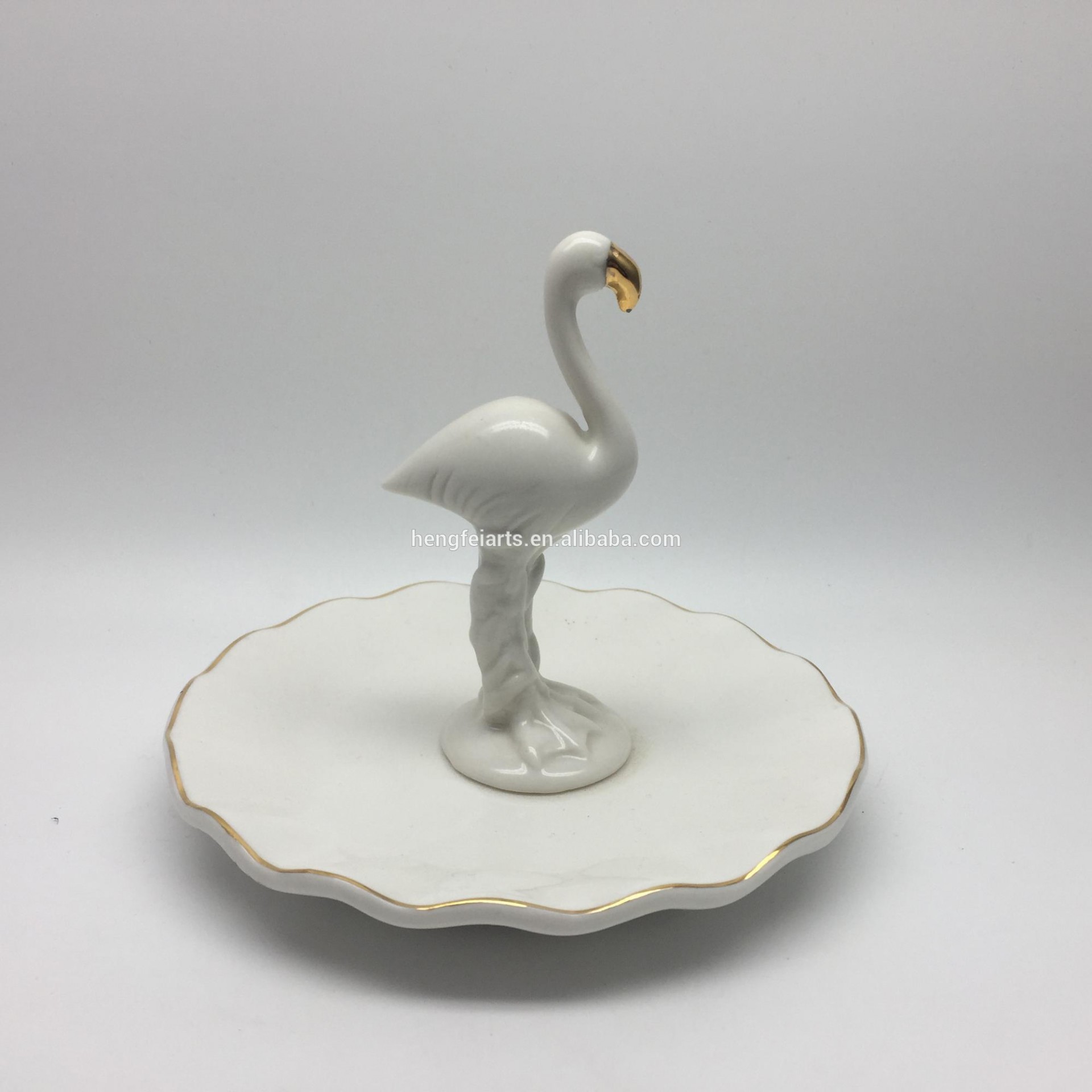 flamingo 3d design decoration round small ceramic ring holder dish