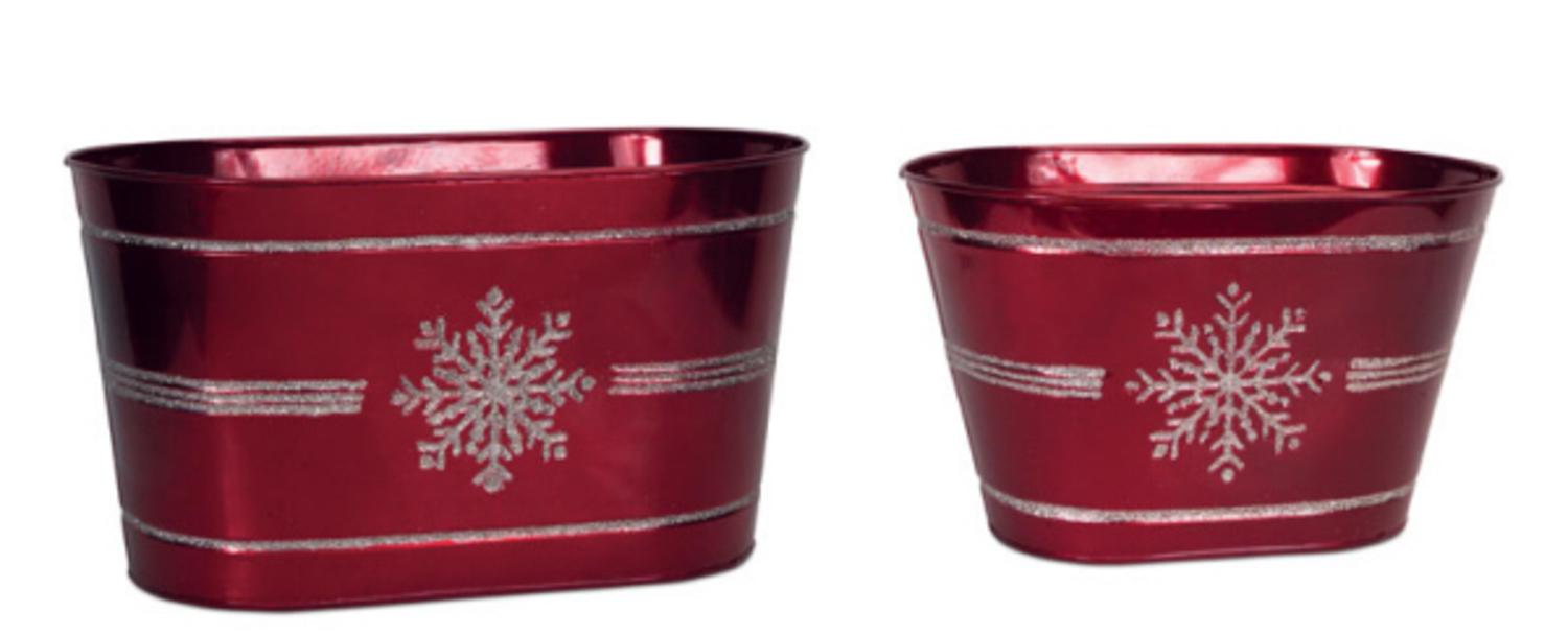 Red Oblong Christmas Buckets with Embossed Snowflakes