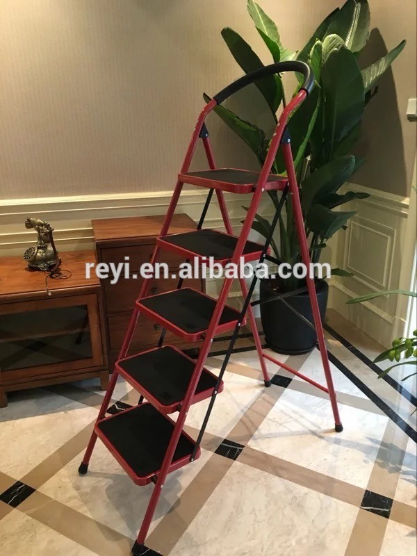 5 step steel foldable metal ladder