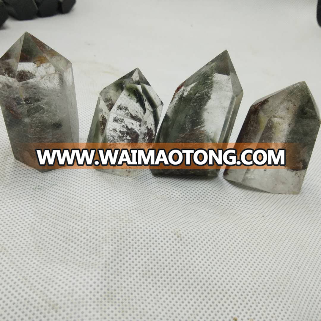 Natural green phantom quartz crystal wands healing Scenic points for sale