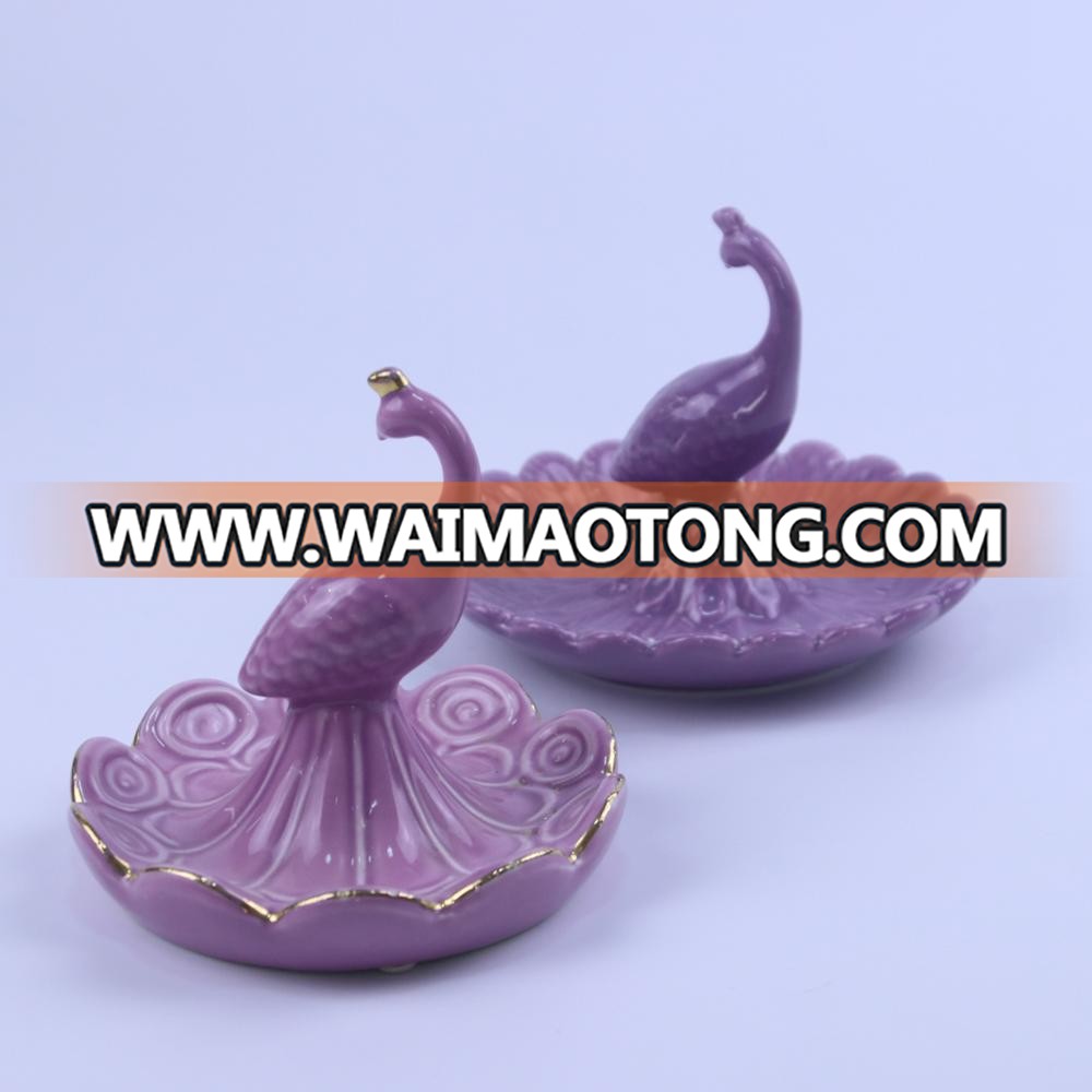 Best Selling Custom Decorative Round Ring Ceramic Jewelry Tray with Gold Rim