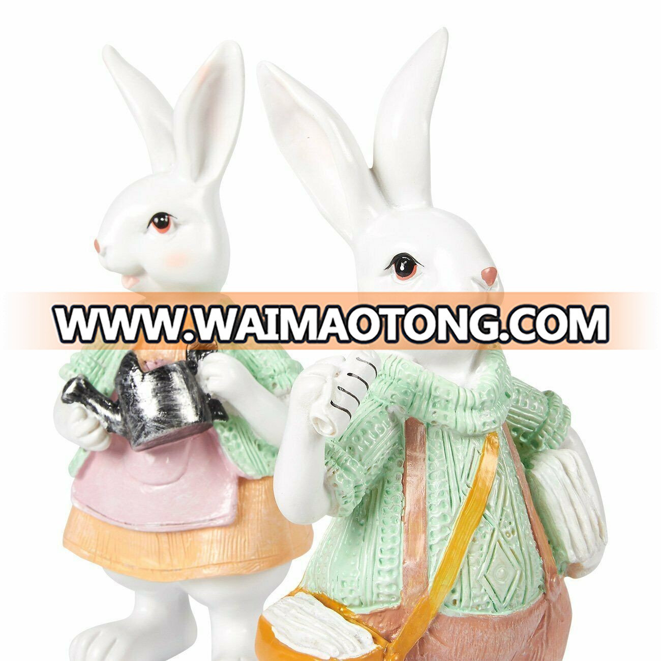 Easter Bunny Couple Home Decorations - Set of 2 Easter Bunny Resin Figurines