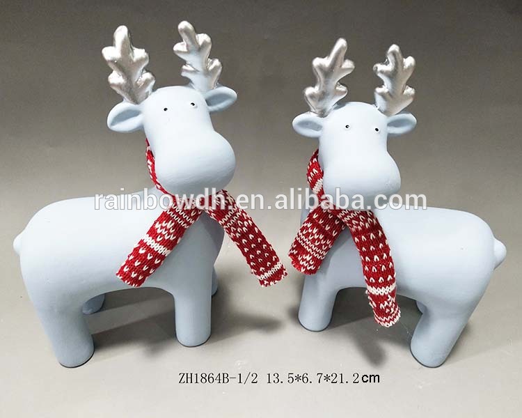 White Ceramic Reindeer Figurine Ornament for Christmas Decor