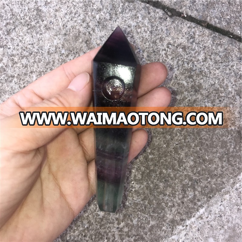 Wholesale natural beautiful colours fluorite crystal tobacco smoking pipes quartz crystal smoking pipes for gifts