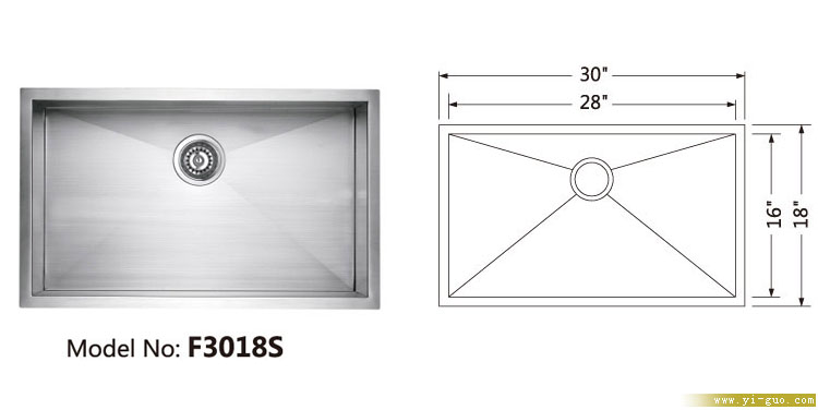 Korea handmade kitchen sink, Custom size stainless steel handmade sink, R5 corner and 160mm strainer