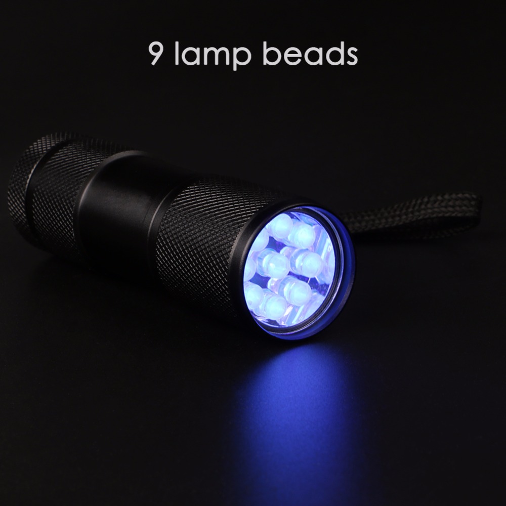 High Quality UV Blacklight Aluminum Alloy 3*AAA Battery Best UV Flashlight 9 Led UV Torch Light