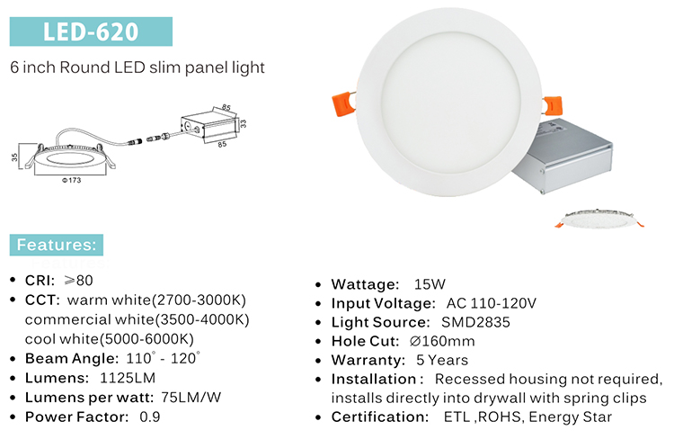 High Brightness LED Panel Light 6 inch Round LED Ceiling Light