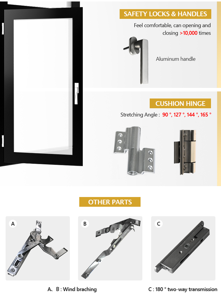 Aluminum casement window swing glass window