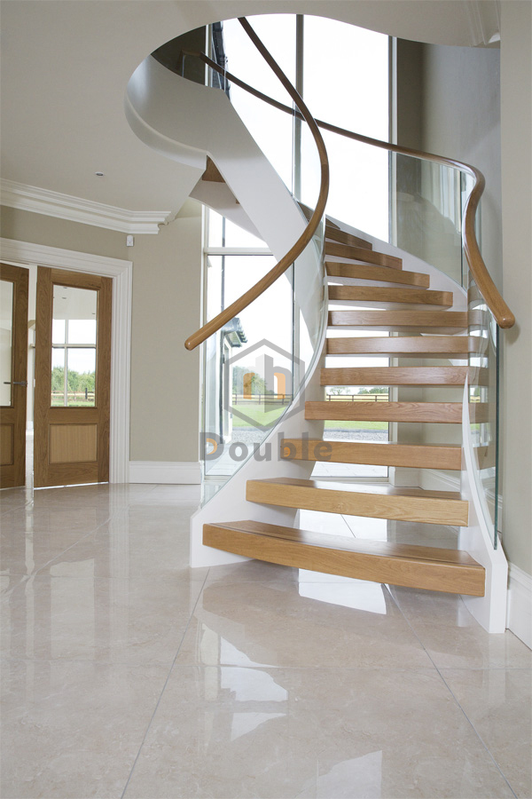 Curved Staircase Glass and Wood Indoor Helix Stairs