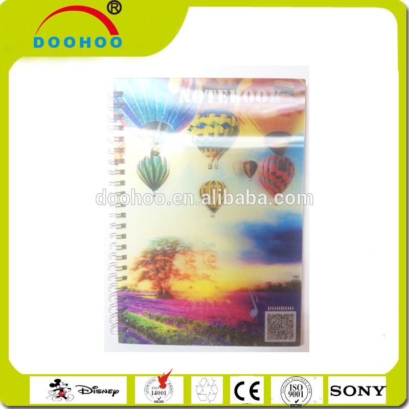 promotional advertising 80 pages model 3d lenticular plastic notebook with 80gsm white paper inside