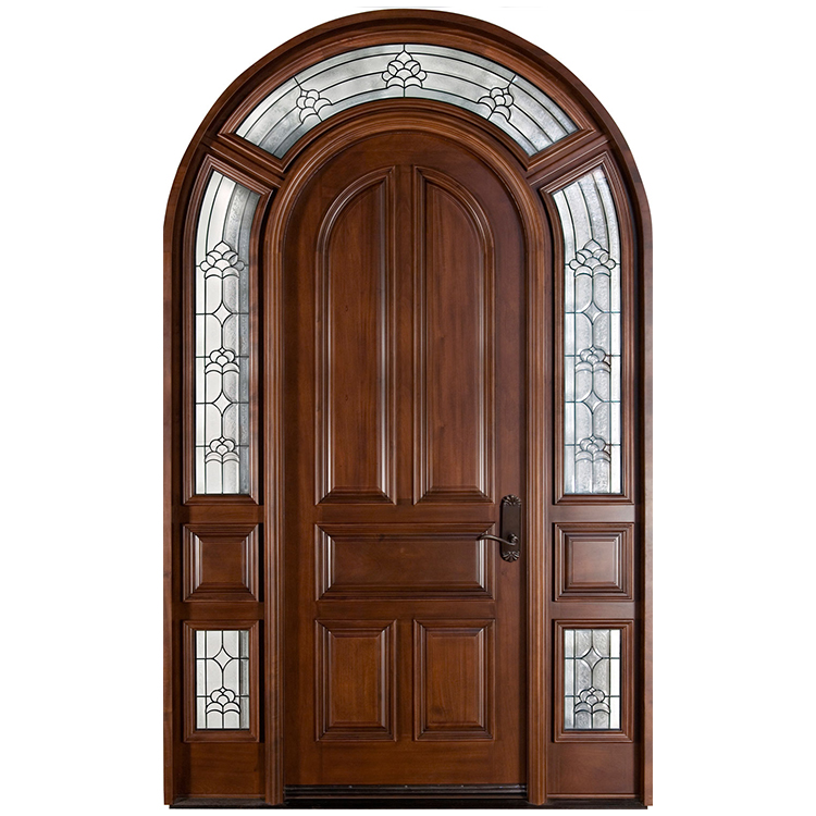 Prettywood House Round Top Entry Solid Wooden Arch Main Door Design With Glass