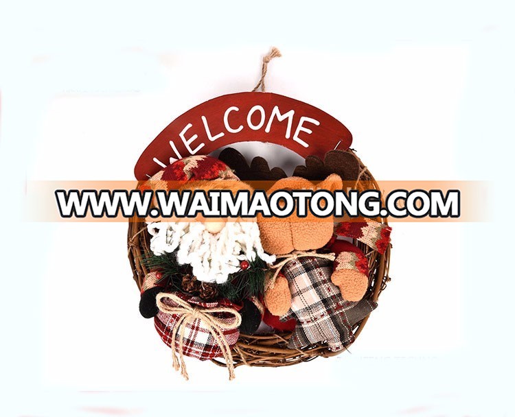 Factory handmade rattan Christmas snowman Santa Claus deer garland for Christmas decorations