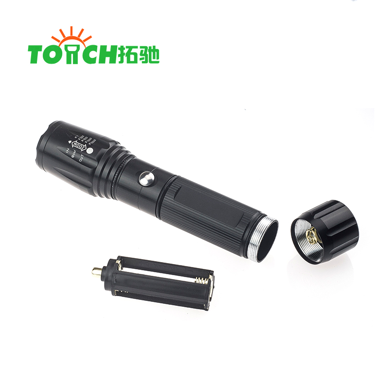 High power police aluminum alloy body material rechargeable 18650 battery or AAA dry battery zoomable LED flashlight torch light