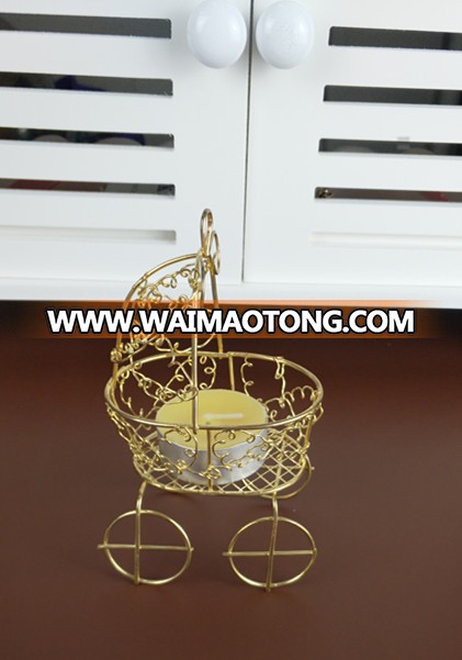 Hot sales iron golden baby carriage candle holder for birthday party favors