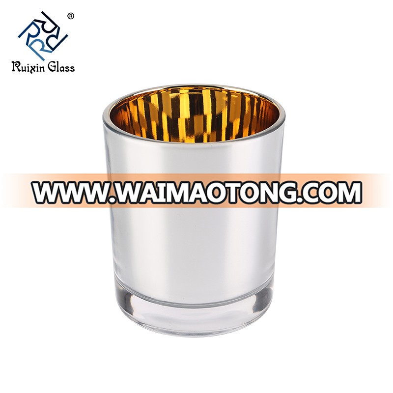 Electroplated Silver Color Glass Candle Holder Jar With Bamboo Metal Lid