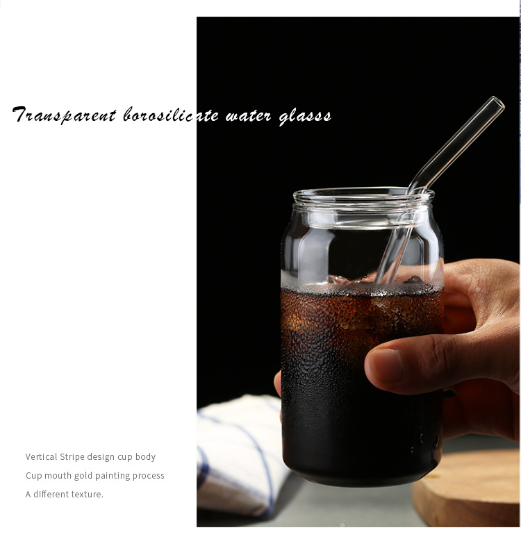 400ml Reusable Heat Resistant Borosilicate Glass Tumbler With Straw Glass Ice Coffee Tea Cup With Lid and Straw