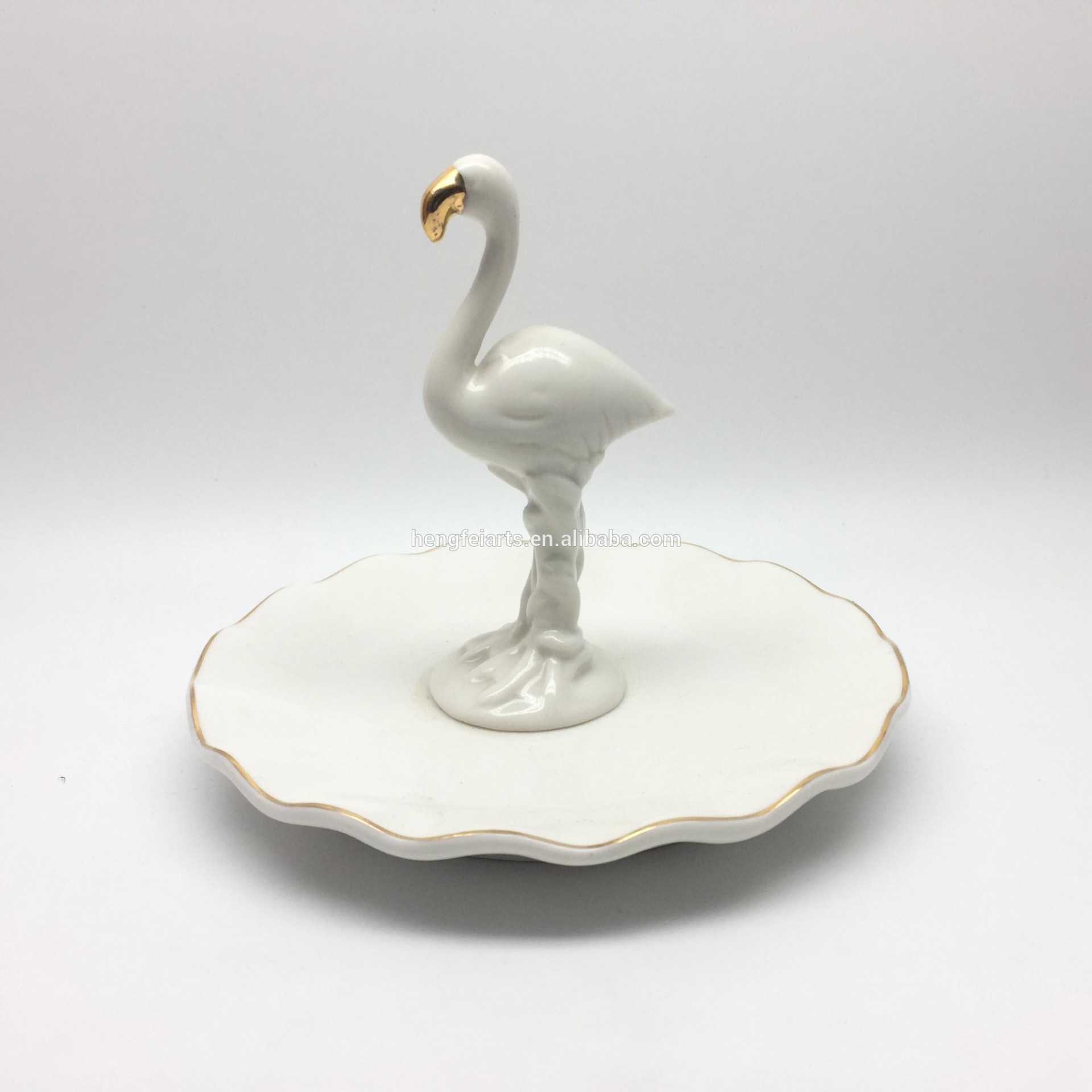 flamingo 3d design decoration round small ceramic ring holder dish