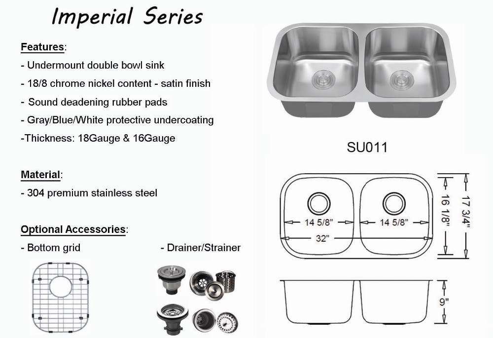 16Gauge 50/50 Double Bowl Sink Stainless Steel Sink