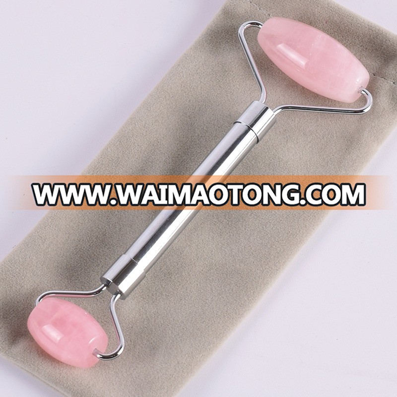 Pink Rose Quartz Facial Jade Roller massage stone for Face and Neck with DIY head