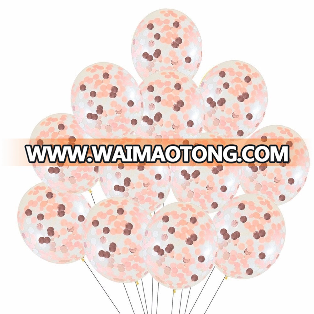 12 Inch High Quality Confetti Latex Balloons Mix Rose Gold and Pink With White Paper Confetti For Wedding/Birthday Party