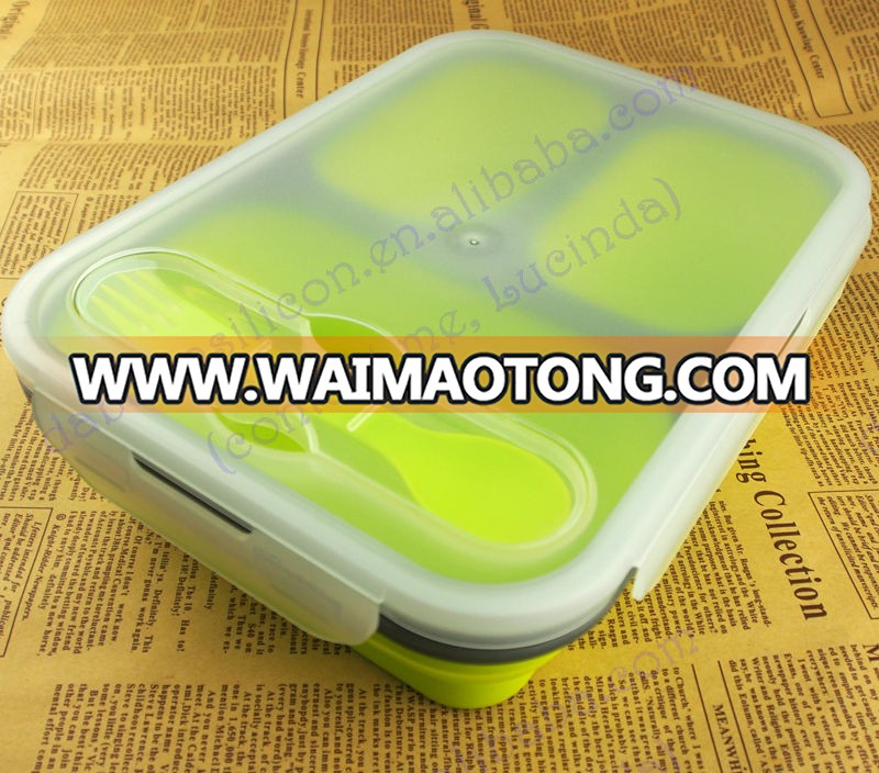 2016 wholesale 2 compartment collapsible silicone lunch box(FDA, LFGB))