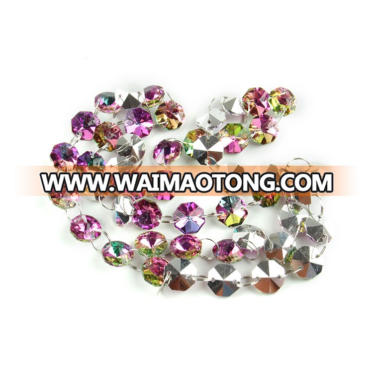 Free shipping rainbow 14mm crystal octagon beads with silver circles connectors for exquisite furnishings in the family