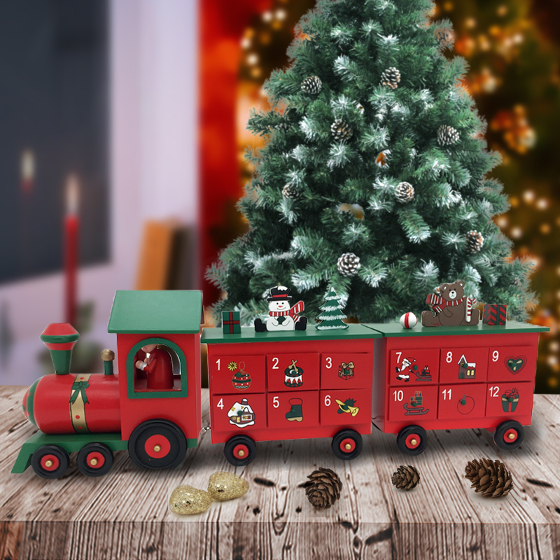 Christmas Wooden Advent Calendar Train Decoration for Children Gift