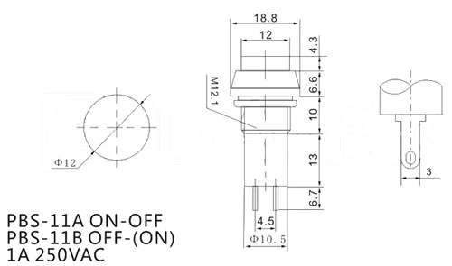 Filn PBS-11A PBS-11B red green 12mm plastic ON OFF latching  off-(on) Momentary push button switch 2pin 1A 250V