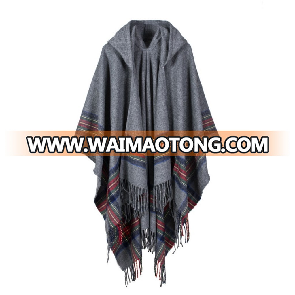 Free Shipping Lady Imitation cashmere Shawls Wearable Insulation Lengthened Black Red Cloak